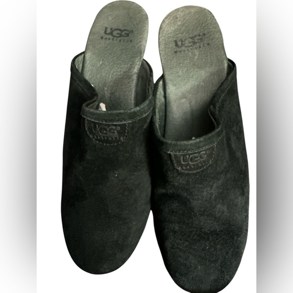 UGG Australia Womens Black Suede Leather Abbie Studded Wooden Clog Mules Size 9 - Picture 9 of 11